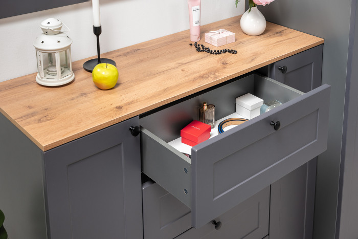 Остин 16.221 Комод + 16.121 Тумба для обуви + 13.257 Тумба, цвет серый графит/дуб крафт золотой, ШхГхВ 280х41,9х99,3 см.