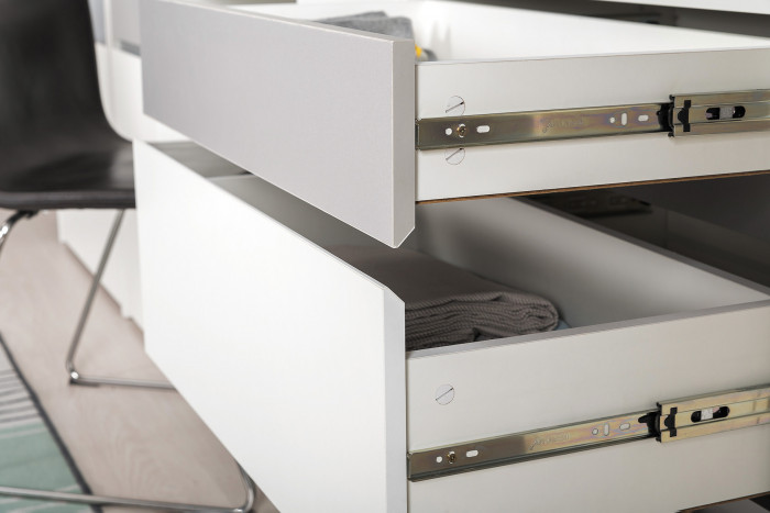 Торонто 12.149 Стол + 13.321 Комод, белый шагрень/стальной серый