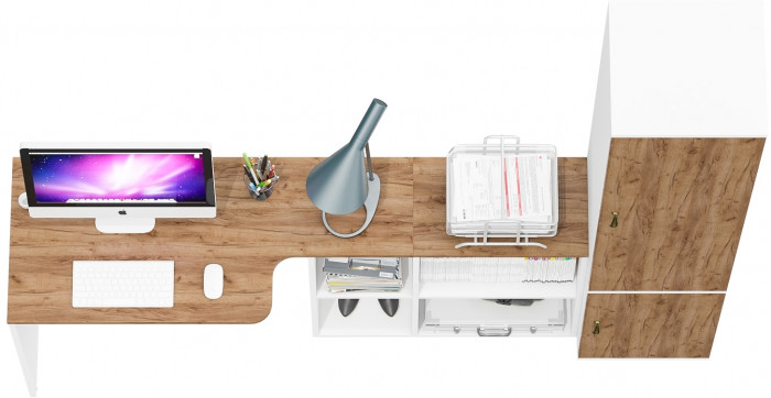 Лидер-8 Стол + Пенал МД 21Б, белый шагрень/крафт золото