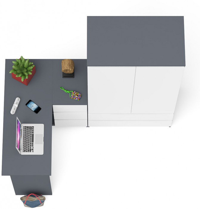 Мори компьютерный стол МС-16 правый + Шкаф МШ900.1, графит/белый