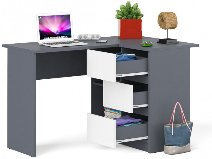 Мори Стол компьютерный МС-16 правый, цвет графит/белый, ШхГхВ 124,4х84,9х76,6 см., выдвижные ящики справа, НЕ универсальная сборка