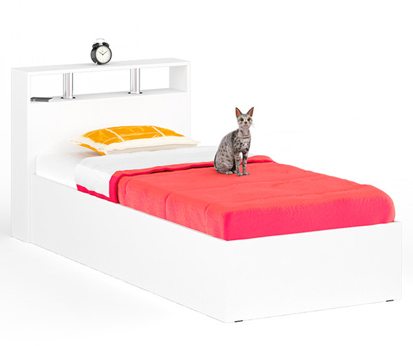 Камелия Кровать 0900, цвет белый, ШхГхВ 93,5х217х78,2 см., сп.м. 900х2000 мм., без матраса, основание есть