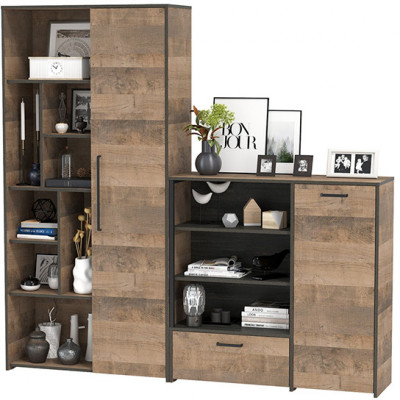 Трувор 13.206 Шкаф-стеллаж + 13.307.01 Комод, цвет дуб гранж песочный/интра, ШхГхВ 202х37х194,2 см., универсальная сборка