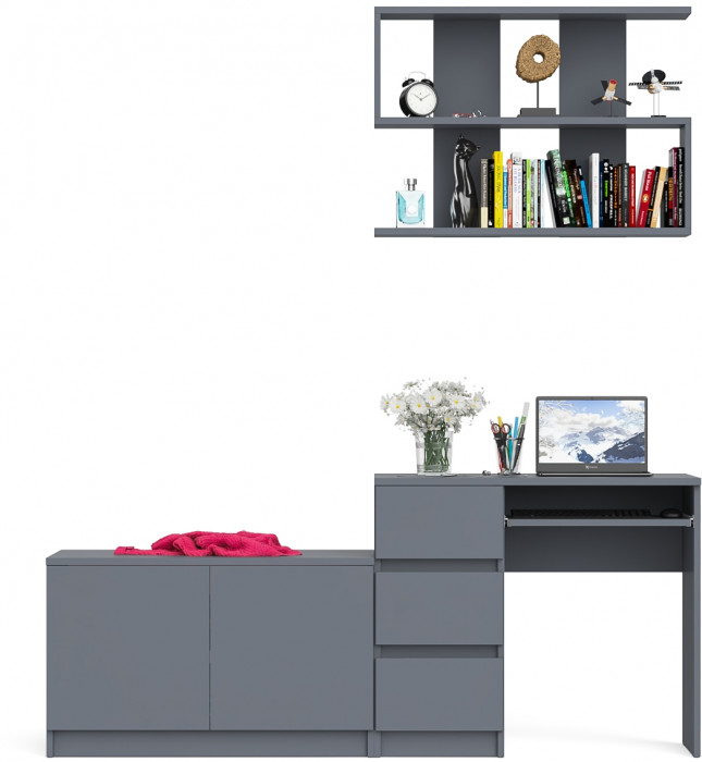 Мори компьютерный стол МС-6 левый + Тумба МА900.1 + Полка 900, графит