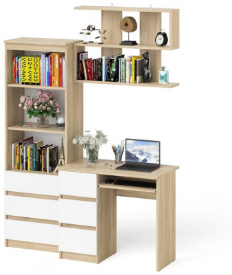 Мори Стол компьютерный МС-6 левый + Стеллаж МСТ600.3 + Полка 900, цвет дуб сонома/белый, ШхГхВ 150,4х50х209,6 см., НЕ универсальная сборка