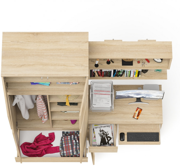 Мори компьютерный стол МС-1 левый + Шкаф МШ900.1 + Антресоль МА900.1 + Полка 900, дуб сонома