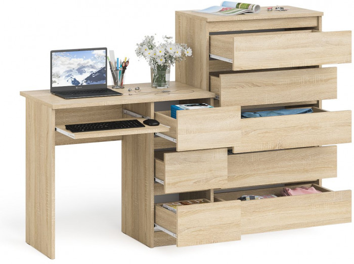 Мори компьютерный стол МС-6 правый + Комод МК700.5, дуб сонома