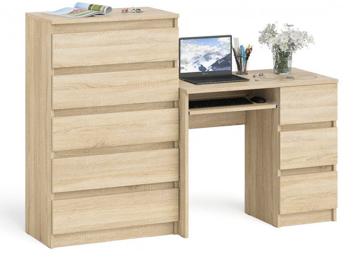Мори компьютерный стол МС-6 правый + Комод МК700.5, дуб сонома