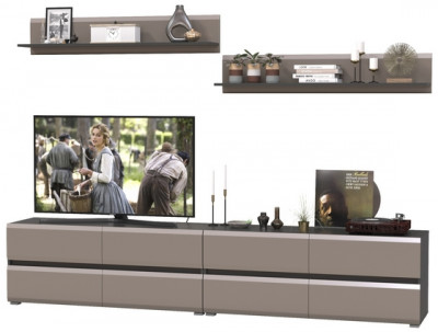 Сидней Комплектация № 044, цвет корпус: антрацит/фасады: МДФ веллюто капучино, ШхГхВ 260х41,3х200 см., ниша для ТВ 130х41х100 см., универс. сборка