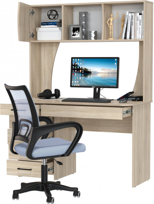 Стол 6-0606 Сигма + кресло 103 серое, цвет дуб сонома, ШхГхВ 120,5х60,5х166 см., НЕ универсальная сборка