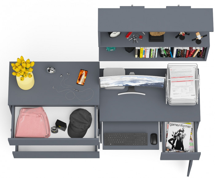 Мори компьютерный стол МС-1 правый + Комод МК800.4 + Полка 900, графит