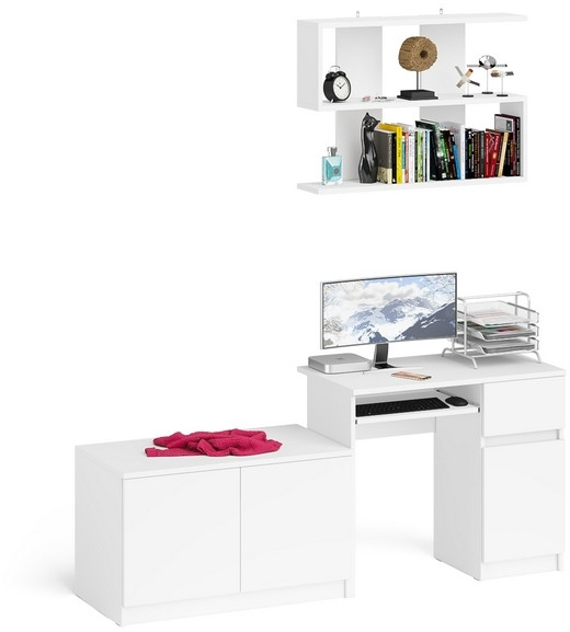 Мори Стол компьютерный МС-1 правый + Тумба МА900.1 + Полка 900, цвет белый, ШхГхВ 180,4х50,4х209,6 см., НЕ универсальная сборка