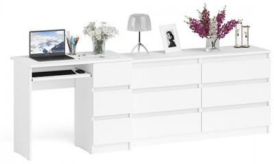 Мори Стол компьютерный МС-6 правый + Комод МК1380.6, цвет белый, ШхГхВ 228х50х76,6 см., выдвижные ящики справа, НЕ универсальная сборка