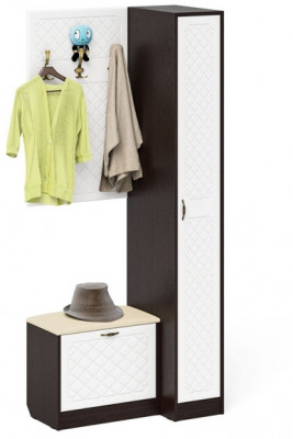 Прихожая П-6 Компоновка № 41, венге/фасады МДФ белое дерево фрезеровка ромб