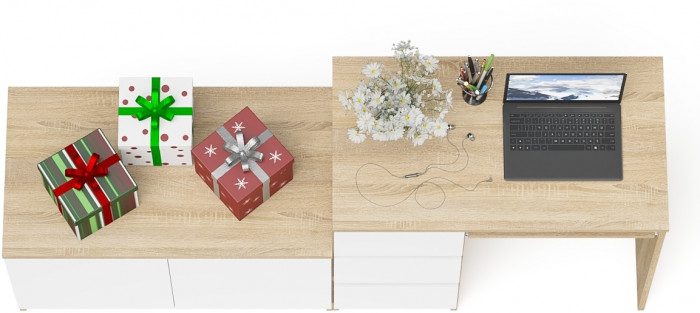 Мори компьютерный стол МС-6 левый + Тумба МА900.1, дуб сонома/белый