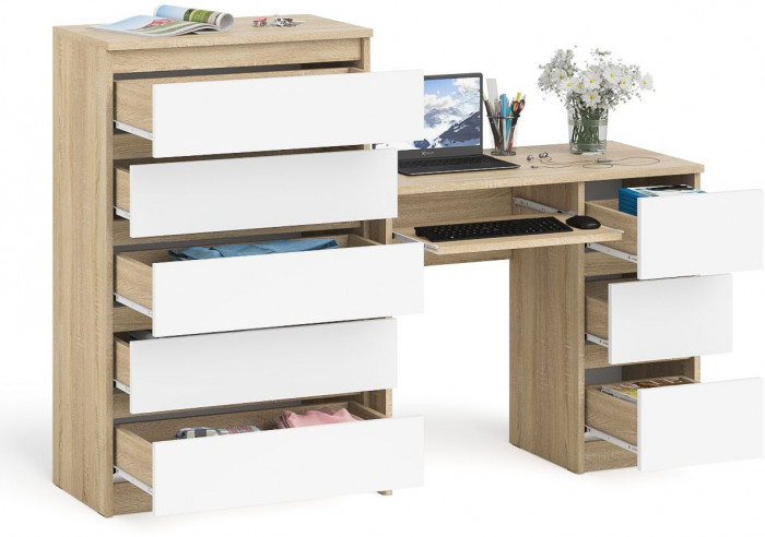 Мори компьютерный стол МС-6 правый + Комод МК700.5, дуб сонома/белый