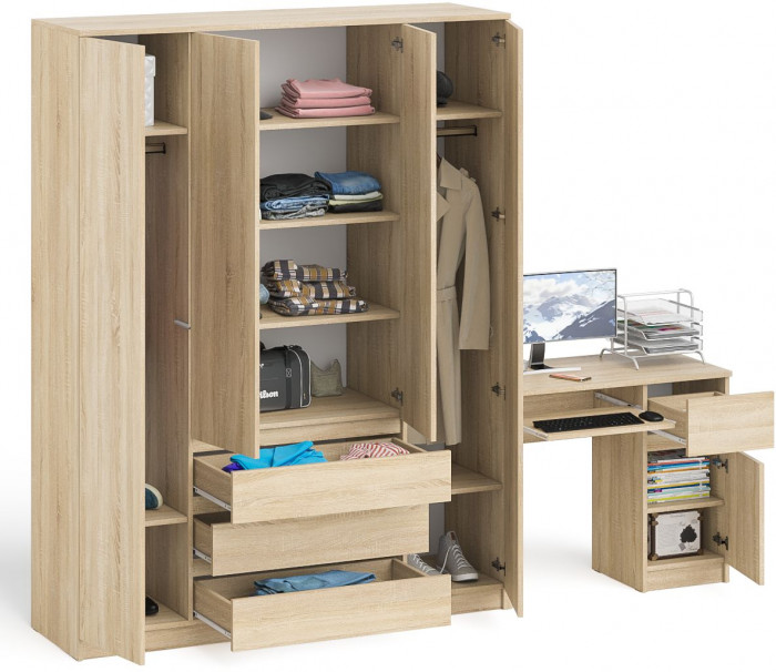 Мори Стол компьютерный МС-1 правый + Шкаф МШ1600.1, цвет дуб сонома, ШхГхВ 250,4х50,4х209,6 см., выдвижной ящик справа, НЕ универсальная сборка