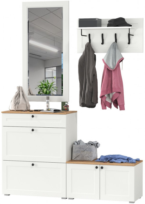 Остин Прихожая 44, цвет белый шагрень/дуб крафт золотой, ШхГхВ 160х41,9х210 см., универсальная сборка