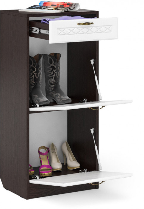 Прихожая П-6 Тумба для обуви 2 секции, цвет венге/фасады МДФ белое дерево фрезеровка ромб, ШхГхВ 50х35х108,3 см.