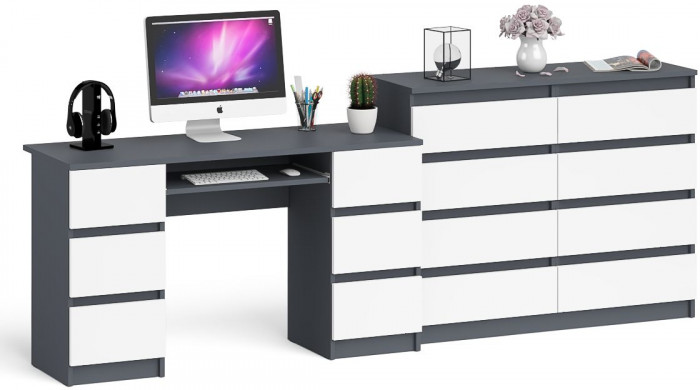 Мори компьютерный стол МС-2 + Комод МК1200.8, графит/белый