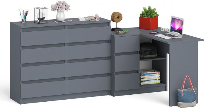 Мори Стол компьютерный МС-16 левый + Комод МК1200.8, цвет графит, ШхГхВ 244,8х84,9х94 см., выдвижные ящики слева, НЕ универсальная сборка