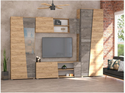 Модульная Гостиная Аллегро 10 №1 (Камень Темный/Дуб крафт золотой)