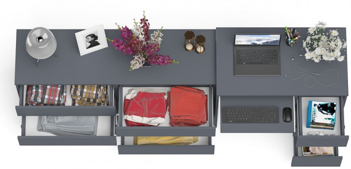 Мори Стол компьютерный МС-6 правый + Комод МК1380.6, цвет графит, ШхГхВ 228х50х76,6 см., выдвижные ящики справа, НЕ универсальная сборка