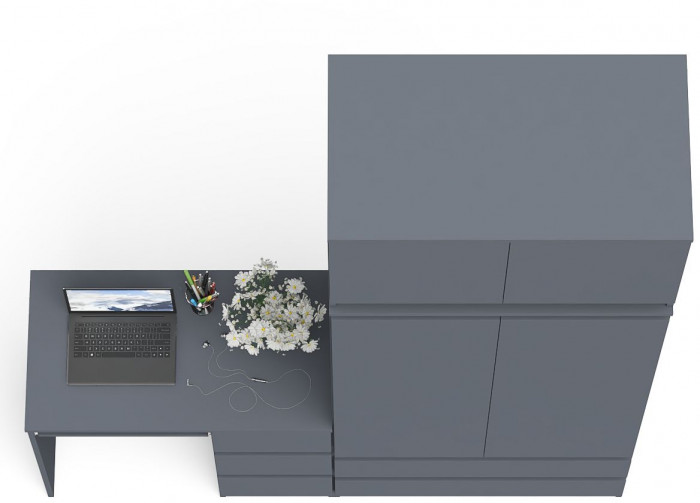 Мори Стол компьютерный МС-6 правый + Шкаф МШ900.1 + Антресоль МА900.1, цвет графит, ШхГхВ 180,4х50,4х234,2 см., выдвижные ящики справа, НЕ универ. сб.