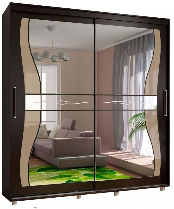 Шкаф-купе Комфорт 12 Прайм с фигурными зеркалами 2000 (2000 мм, Дуб Крафт белый)