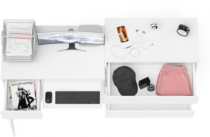 Мори компьютерный стол МС-1 левый + Комод МК800.4, белый