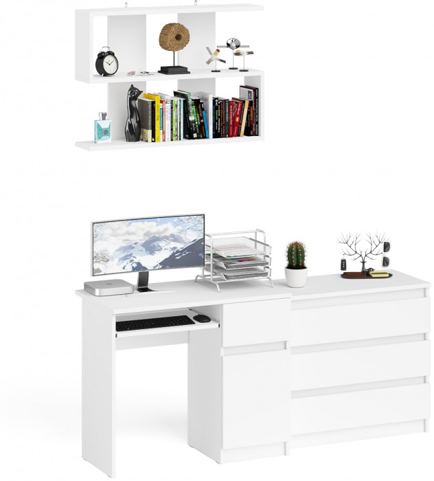 Мори компьютерный стол МС-1 правый + Комод МК800.1 + Полка 900, белый