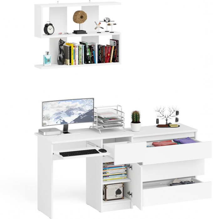 Мори компьютерный стол МС-1 правый + Комод МК800.1 + Полка 900, белый