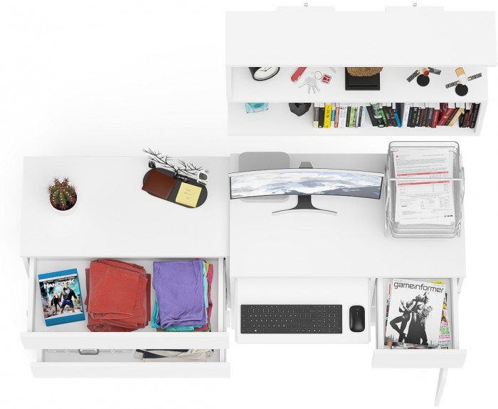 Мори компьютерный стол МС-1 правый + Комод МК800.1 + Полка 900, белый