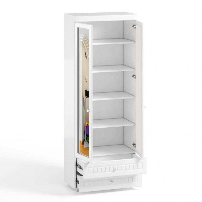 Шкаф 2-х дверный с зеркалами и ящиками (гл.410) Монако МН-45 белое дерево