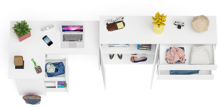 Мори компьютерный стол МС-16 левый + Комод МК1600.1, белый