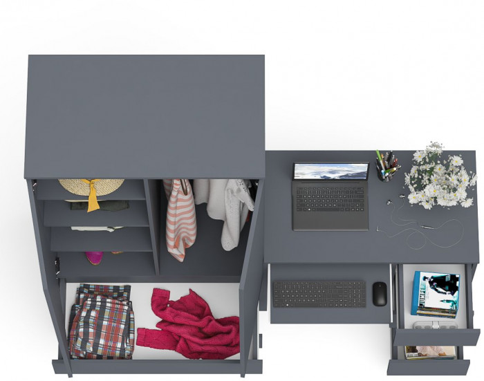 Мори компьютерный стол МС-6 правый + Шкаф МШ900.1, графит