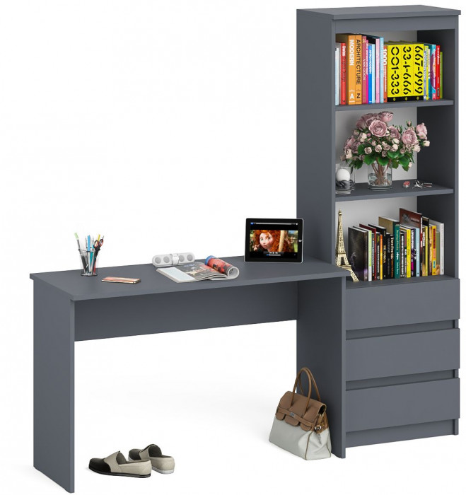 Мори письменный стол МСП1200.1 + Стеллаж МСТ600.3, графит