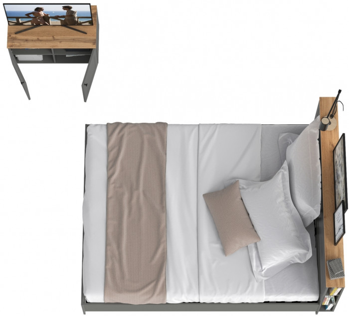 Остин 11.53 Кровать + ортопед + 13.257 Тумба, серый графит/дуб крафт золотой