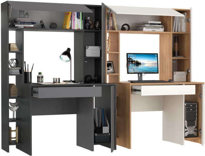 Два стола компьютерных Комфорт 12.71, цвет антрацит/тёмно-серый/дуб золотой/белый, ШхГхВ 233,4х60,2х165,4 см., НЕ универсальная сборка