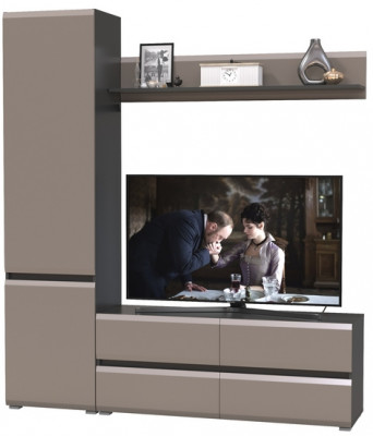 Сидней Комплектация № 046, цвет корпус: антрацит/фасады: МДФ веллюто капучино, ШхГхВ 179,9х41,3х205,2 см., ниша для ТВ 129х41х98 см., универс. сборка