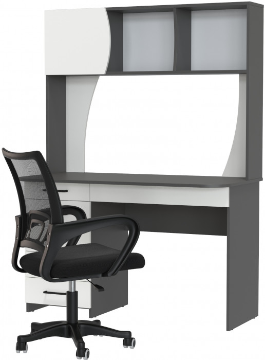 Стол 6-0606 Сигма + кресло 103 чёрное, цвет графит/белый, ШхГхВ 120,5х60,5х166 см., НЕ универсальная сборка