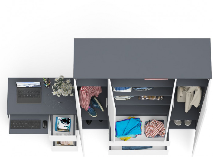 Мори компьютерный стол МС-6 правый + Шкаф МШ1600.1, графит/белый