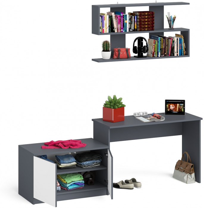Мори письменный стол МСП1200.1 + Тумба МА900.1 + Полка 1200, графит/белый