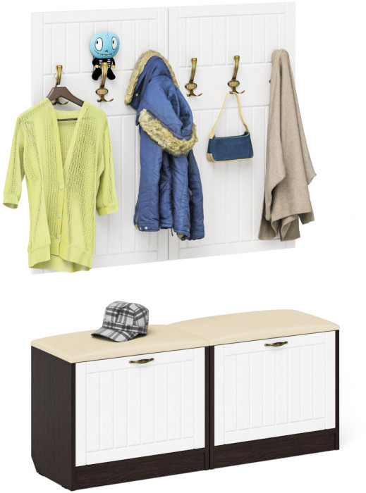 Прихожая П-6 Компоновка № 01, цвет венге/фасады МДФ белое дерево фрезеровка прованс, ШхГхВ 120х35х200 см.