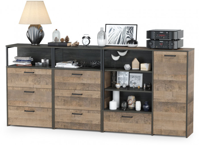 Трувор 13.307.01 Комод + 13.307.02 Комод с ящиками + 13.307.02 Комод с ящиками, дуб гранж песочный/интра