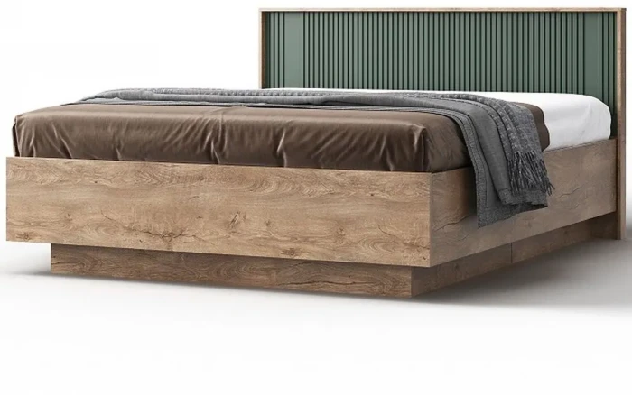 Кровать 180х200 "Герта" с ортопедическим основанием + ПМ - Дуб канзас/Зеленый матовый