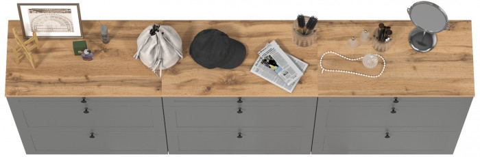 Остин 16.121 Тумба для обуви + 16.121 Тумба для обуви + 16.121 Тумба для обуви, цвет серый графит/дуб крафт золотой, ШхГхВ 240х41,6х99,3 см.