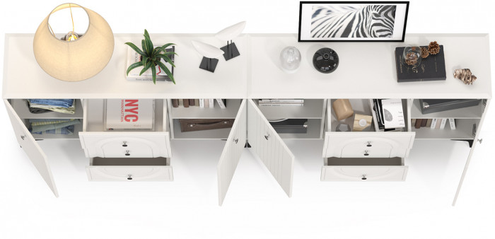 Валенсия Спальня 13.309 Комод + 13.309 Комод, цвет ЛДСП белый шагрень/МДФ белый шагрень, ШхГхВ 266,4х38,4х87,5 см.