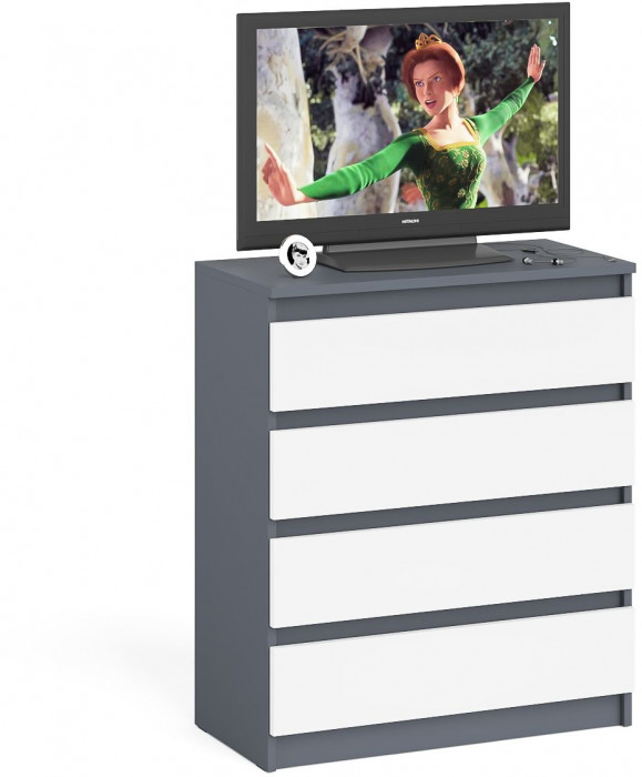 Мори Комод МК800.4, цвет графит/белый, ШхГхВ 80,4х41х94 см.