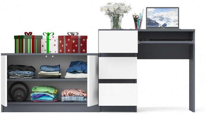 Мори компьютерный стол МС-6 левый + Тумба МА900.1, графит/белый